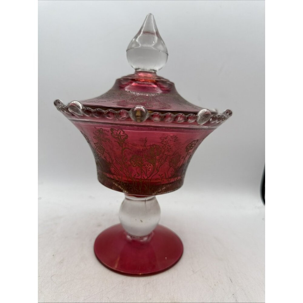 Paden City Glass Co. Footed Beaded Edge Bowl Compote With Lid Vintage
